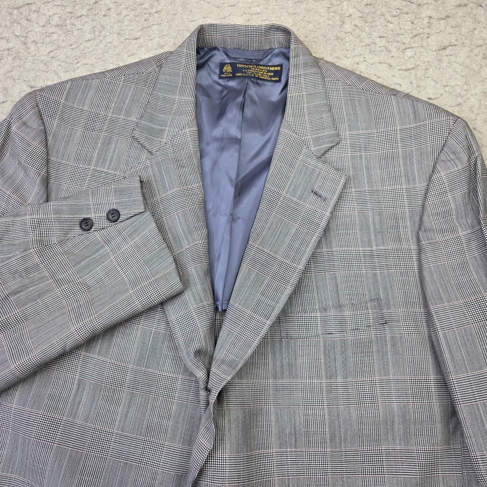 Brooks Brothers Makers Wool Blazer Mens 46R Gray Glen Plaid 3 Button Made in USA